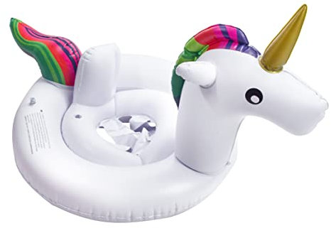 Einhorn Aufblasbares Rad mit Sitz für Kinder - Hergestellt aus hochwertigem PVC - Farbe: Weiß - Durchmesser des Rades: 62cm - Lebendige Farben - Schwimmtier