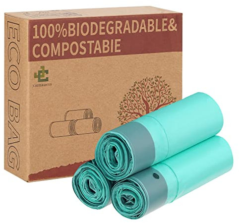 Bolsa de basura compostable con cordón, 15 L, 20 μm, 30 piezas, certificado OK Compost Home (TÜV) y BPI