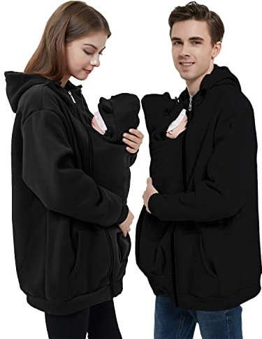 Idtswch Veste kangourou pour bébé en polaire 2 en 1 pour homme, veste de portage et veste softshell