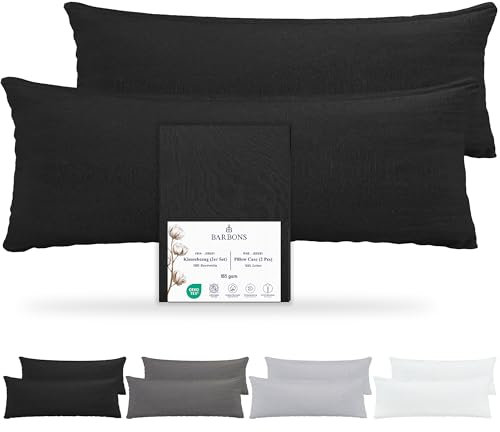 Barbons Seitenschläferkissen 40x145 Bezug 2er Set – 165 g/m² Oeko-TEX Zertifiziert Kissenbezug Kopfkissenbezug 100% Jersey Baumwolle Kissenbezüge Kissenhülle mit Reißverschluss (40x145-Schwarz)