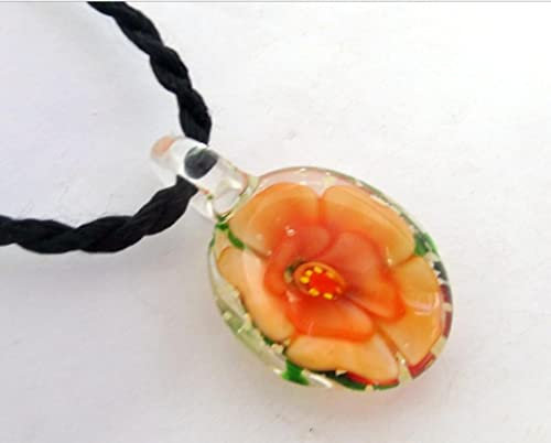 Handmade Murano Lampwork Glass Flower Oval Shape Luminous Pendant Fit for Necklace Gifts (Color : Champagne Gold)