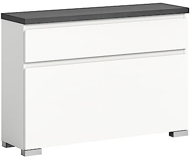 xonox.home Schuhsystem Shoelove Schuhschrank Schuhkipper Schuhaufbewahrung Kommode in Korpus und Front weiß Nb., Oberboden in Industrial Grau Nb. ca. 95x67x27 cm