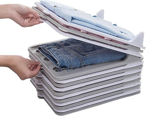 10-teiliges T-Shirt-Organizer-Set, stapelbare, robuste Kleiderablagen – Hemd-Quittungsbrett, Hemd-Trennwände, Aktenorganizer, Kleiderorganisationssystem (je 5 Stück in Weiß und Grau)