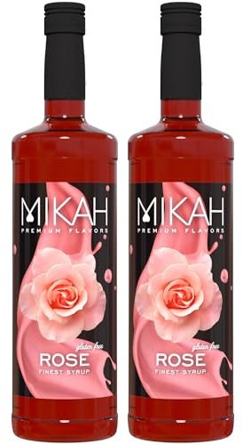 Mikah - Premium Flavors - Rose (Rosa) x2 | Sciroppo Per Drink e Dessert | Uso Professionale | 2 Bottiglie da 1 Litro (2x1000ml)