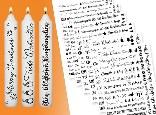 Sugeru® 6 X DIN A5 Weihnachten Kerzenfolie(200+ Muster), Kerzentattoo Wassertransferdruck | Wasserschiebefolie kerzen | Kerzenaufkleber Sticker | Kerzen dekorieren| Kerzen beschriften (Weihnachten Ⅲ)