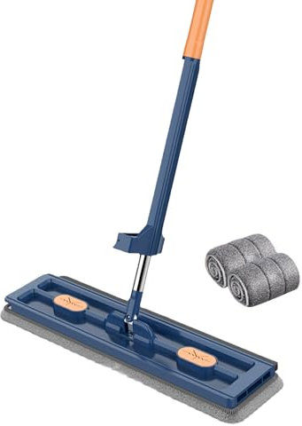 Trapeador de suelo laminado, trapeador profesional de microfibra, mopa seca y húmeda para madera, laminado, azulejos, suelos de vinilo, trapeador húmedo y polvo, mango ajustable (azul)