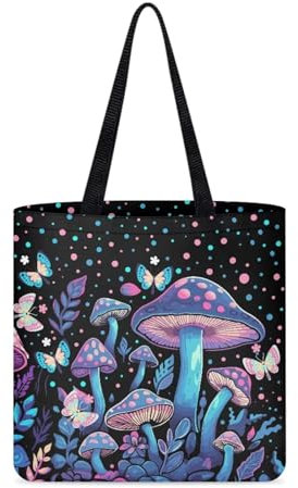 KUIFORTI Canvas-Tragetaschen für Damen, wiederverwendbar, groß, schmutzige Kleidung, tragbare Einkaufstasche, Fantastischer Pilz, Einheitsgröße