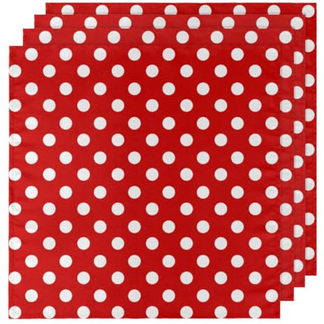 Red White Polka Dot Cloth Napkins Set of 4, Washable Dinner Napkin 20 x 20 Inch Table Napkins for Family Parties Weddings Holiday Dinner,Polka Dot