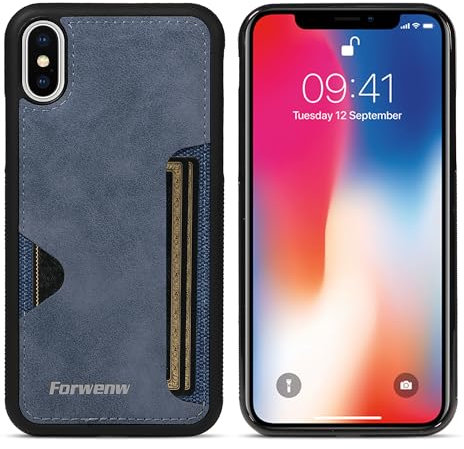 LOLFZ Case for iPhone XS Max, Slim Back Case with Card Holder Premium PU Leather Cover Shockproof TPU Bumper Protective Phone Case Cover for iPhone XS Max - Blue