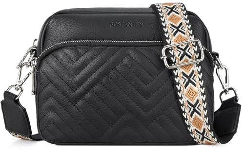 BOSTANTEN Umhängetasche Damen, Klein Handtasche Damen Umhängetasche Crossbody Bag mit Breitem Gurt Handytasche Zum Umhängen Frauen,Schwarz