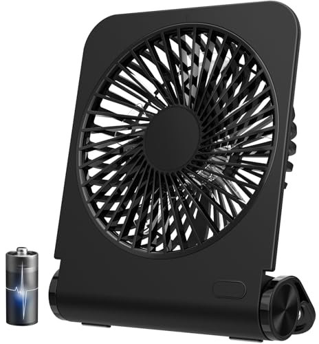 EasyAcc Tischventilator Sehr Leise, 2000 Akku Tischventilator Tragbarer USB Ventilator mit 4 Geschwindigkeit,Mini Aufladbarem Tragbarer Desk Fan Lüfter für Zuhause,Büro,Bibliothek und Campen - Schwarz