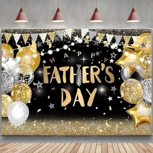 Joyeux père fête des pères Toile de Fond Noir et Or fête des pères Photographie Fond bannière Photo Studio Photobooth Accessoires Cadeau 300x200CM