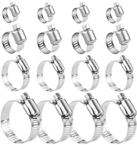 20 Pcs Hose Clips, 6-29mm Range Pipe Clamps Clips, Adjustable Jubilee Clips Stainless Steel Worm Drive Hose Clamps for Hose Pipe Tube, 6-12/13-19/16-25/19-29mm