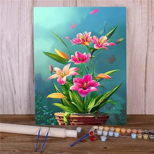 Aimaor Lilie Malen nach Zahlen für Erwachsene, DIY Acryl Aquarell Malen nach Zahlen für Kinder Anfänger, Malen Kunst Handwerk für Dekoration Kunst Wandbilder 40x50cm