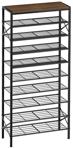 UNITSTAGE Étagère à chaussures haute à 10 niveaux pour entrée, 30 à 40 paires d'étagères à chaussures en métal pour placard, étagère à chaussures robuste avec étagère supérieure en bois pour garage