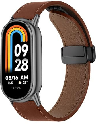 SeNool PU Lederarmband Kompatibel mit Xiaomi Smart Band 10/9 / 8, Magnetischer Magnetverschluss Männer und Frauen Leder Ersatzarmband Uhrenarmbänder für Xiaomi Mi Band 10/9/8 - Braun