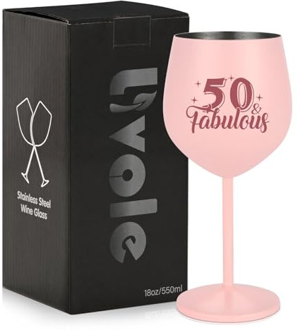 Livole 50th Birthday Gifts for Women, Mum, Granny, Her, Auntie, 50th Wedding Anniversary Decorations Gifts, 50 & Fabulous, 50 Wine Tumbler, Unique Ladies Birthday Presents, 18oz 550ml Red Wine Glasses