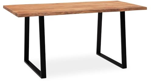 Wohnling Schreibtisch 120x60x76 cm Akazie Massivholz/Metall Computertisch Baumkante, Homeoffice Bürotisch Massiv mit Trapezbeinen in Schwarz, Holztisch Laptoptisch Arbeitszimmer