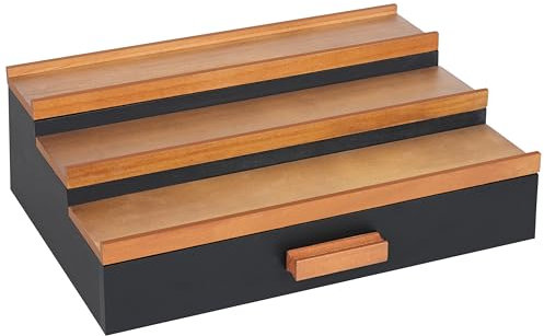 Winter Shore Porta Profumi a Scaletta in Legno - Espositore Profumi con Cassetto Estraibile - Espositore Profumi per Uomo - Organizer a 3 Ripiani in Legno per Comò - Espositore da Banco