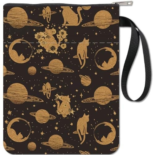 CRASPIRE Cat Kitty Planet Book Sleeve with Zipper Book Lovers Gifts Hardcover Paperbacks Waterproof Book Pouch Bag Protector Front Pocket Case Cover for Women Friends Readers Librarian Bibliophile