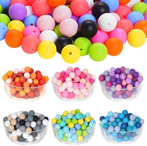 Acidea Perline in silicone per la creazione di portachiavi, 240 perline rotonde da 15 mm, 30 colori per gioielli fai da te
