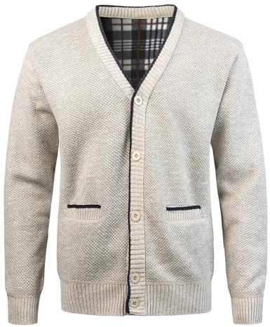 KTWOLEN Herren Strickjacke V Ausschnitt Fleecejacke Wintermantel Sweatjacke Cardigan Trachtenjacke Warme Winterjacke mit Knopfverschluss und Taschen
