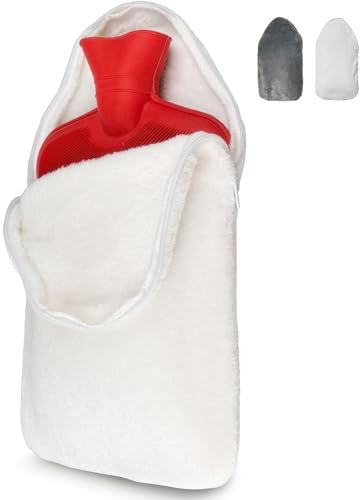 Hot Water Bottle with Cover, 3L Hot Water Bag, Rubber Hot Water Bottles for Pain Relief, Hot and Cold Compress, Menstrual Cramps Relief (White)