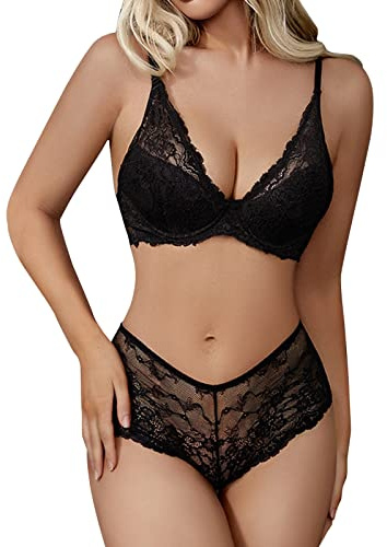 Shorty Noir Femme Danse Dentelle Européenne Et Épissage Poitrine Coussin Rassemblement Soutien-Gorge Supérieur Ensemble Beau Dos Sexy V Profond Grande Taille sous-Vêtements Femmes Lingerie Femme