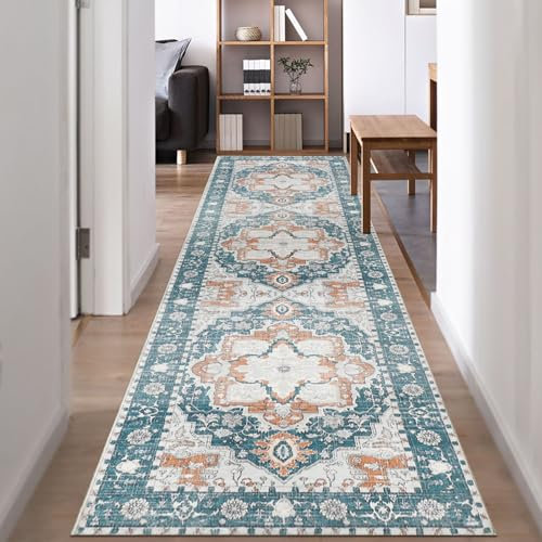 Famibay Teppich Läufer 80X300 Teppichläufer Flur rutschfest Küchenteppich Waschbar Teppich Läufer Flur Vintage Flurteppich Läufer Lang für Flur Küche Schlafzimmer Wohnzimmer