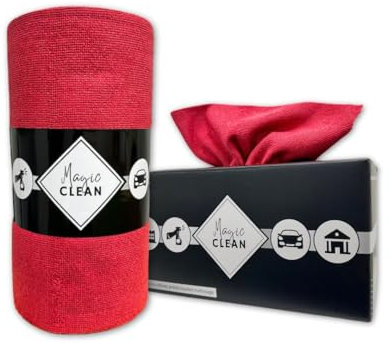 Phoenix Rouleau Microfibre - Box de 75 Chiffons Microfibres Réutilisables - Microfibre Ménage et Microfibre Voiture, Nettoyage sans Trace, 30x30 cm, Épaisses et Absorbantes, Rouge