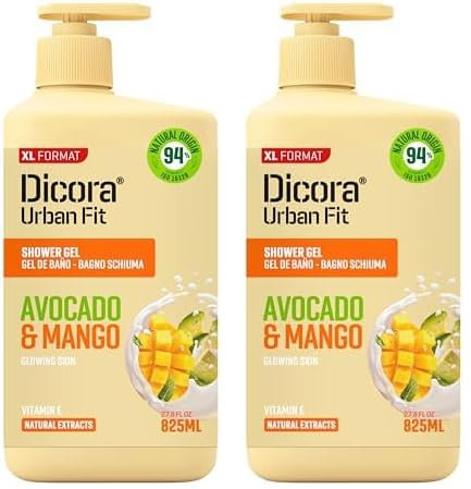 Dicora Urban Fit Shower Gel Vitamina E Mango&Aguacate 825ml (Paquete de 2)