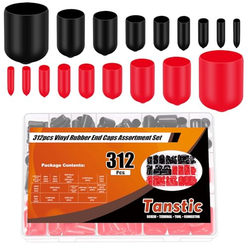 Tanstic Rubber End Caps Screw Thread Protectors Round Tube Bolt Cap for Metal Tubing Rod Bolt (Black,Red)