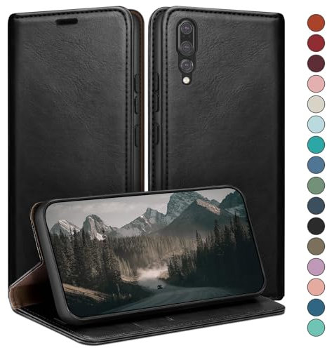 HUOUH für Huawei P20 Pro Hülle mit RFID Schutzhülle aus Lederhülle Handyhülle,Kartenfach Leder ständer Handy hülle,360 Grad Schutz Cover für Huawei P20 Pro Klapphülle Wallet Case Schwarz
