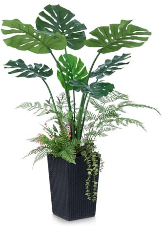 VeriNatural Plante Artificielle Grande Monstera - 120cm Fausse Plante avec Noir Pot Tressé Anti-UV - Arbre Artificiel Idéale pour Intérieure Extérieure Bureau Salon Balcon Décoration Maison,VN150