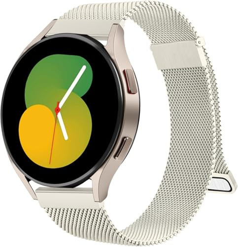 Oumida Bracelet Milanais en Acier Inoxydable Tissé pour Samsung Galaxy Watch 7/6/5/4/Ultra/Active2 (Lumiere stellaire) 20mm (Adjustable 125-210mm)
