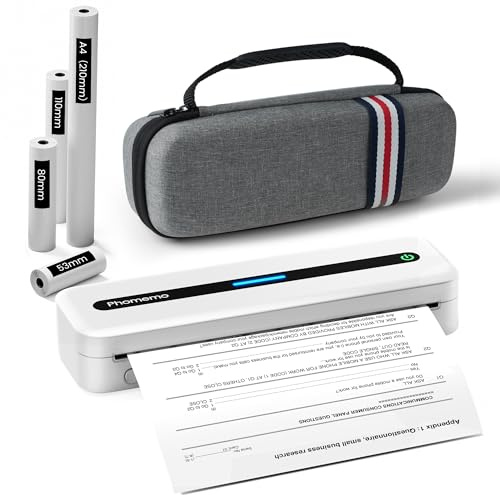 Phomemo M832 Imprimante Thermique A4 sans Encre, Compatible avec Phones & Laptop, IImprimante sans Encre avec Mallette de Transport et 4 Rouleaux de Papier Thermique (Blanc)