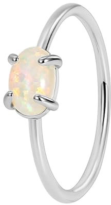 Whoiy Damenring Gold 375 Solitär 9K Weißgold, Verlobungsringe Hochzeit mit Opal für Frauen Gr. 48 (15.3)