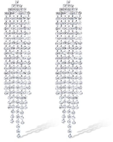 Strass Quasten Ohrringe für Damen, Kucheed Funkelnde Silberne Tropfen Ohrringe Lange Kristall Kronleuchter Ohrringe, Leichte Trendige Diamant Ohrstecker Fransen Ohrringe, Baumelnder Schmuck