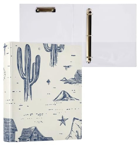 ZRWLUCKY Small Western Town Beige 3-Ringe Binder 1-1/2 Zoll Ordner mit Klemmbrett 1/2 Stück Schulhefter Hardcover