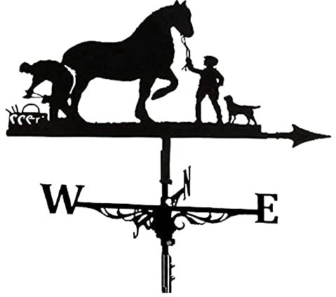 Wetterfahne, Bauernhof, Pferd, Wetterhahn, Edelstahl, Sprühfarbe, Wetterfahne für den Außenbereich, Schmiedeeisen für Garten, Terrasse, Hof, Ornament, Dekoration