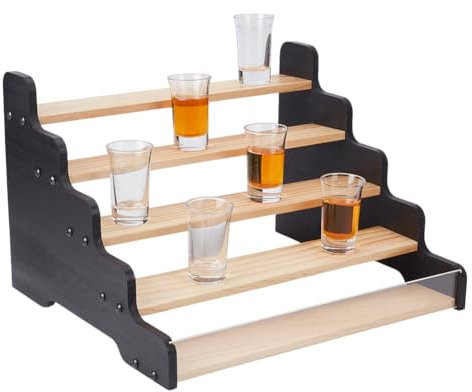 nbeads 5-Etagen Schnapsglas Display Rack, Hölzernes Schnapsregal mit Schallwand Shot Tiered Gewürzregal Schnapsgläser-Halter für Küche Heim Bar, 33x22.8x30.5cm
