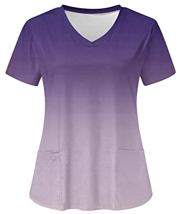 Kasack Damen Pflege Damen Kasack Schlupfkasack Kurzarm V-Ausschnitt Berufskleidung Kasacks Pflege Arbeitskleidung Pflegebekleidung mit Taschen Medizinische T-Shirt Sommer Farbverlauf Tops