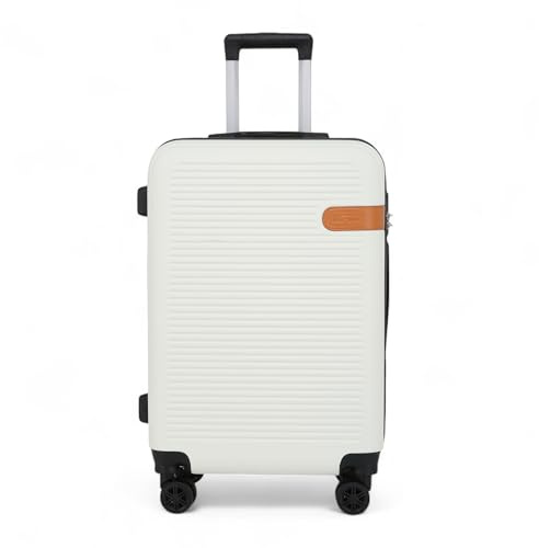 Infinity Leather Koffer Trolley Handgepäck Handgepäck Hartschale ABS Reisetasche Leichtgewicht mit Langlebigen 4 Spinner-Rädern (Beige, M(66cm 61L))