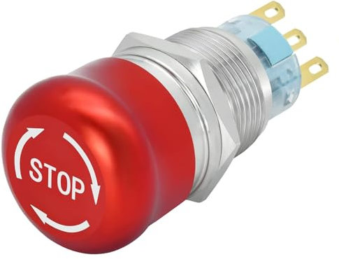 Leloco Notausschalter,Edelstahl Not-Aus-Druckschalter mit Metallverriegelung | 12-220V 3A 1NO/1NC | Druckschalter Not Aus Schalter für Industrie & Maschinenbau