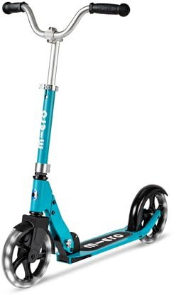 micro™ Cruiser LED | Das ORIGINAL | Kinderroller ab 5 Jahren | Höhenverstellbar & klappbar | Inklusive LED Rollen | stylischer V-Lenker und große Räder | Tretroller für Jungen und Mädchen (Aqua)