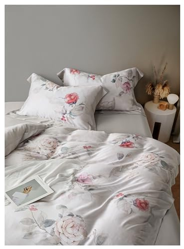 Unewex 5-teiliges Luxus Premium-Bettwäscheset 100% Tencel™ Lyocell aus Eukalyptus Oeko-TEX® Standard 100 2St. Bettdeckenbezüge 135x200cm 1St. Bettlaken 240x260cm 2St. Kissenbezüge 40x80cm (Grau-Rosa)