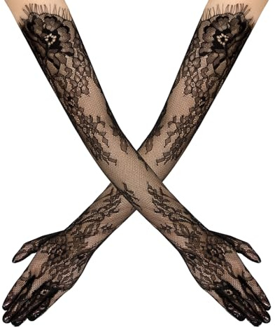 YAMEIZE Long Lace Gloves Women Formal Mesh Floral Wedding Elbow Length Gloves for Bride Tea Party Opera