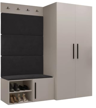 Mirjan24 Garderoben-Set Mapreni I, Schuhschrank + Kleiderhakenbrett + Kleiderschrank Gepolstertes Paneel/Wandpaneel Kleiderhaken Flurgarderobe Wandgarderobe (Cashmere, Manila 18)