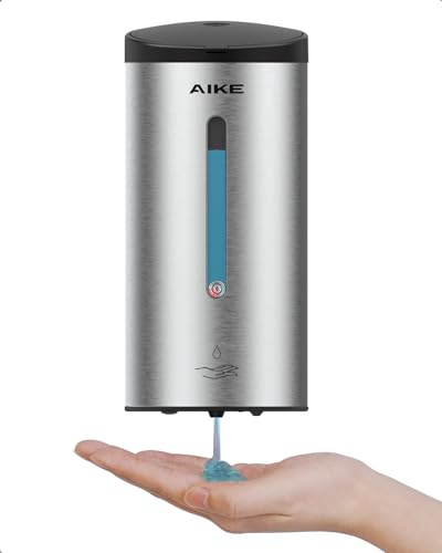AIKE Klassischer Automatischer Seifenspender,Edelstahl Optik, AK1205EX | 740 Ml Großes Fassungsvermögen, Fünf Stufen Einstellbar, Wasserdichter Seifenspender, Geeignet Für Den Gewerblichen Gebrauch