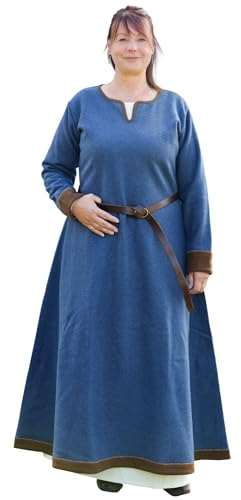 Battle-Merchant Schweres Wikinger Kleid Lykka, Wollgemisch | Blau meliert, Langarm, Bodenlang, Wollkleid, Mittelalter Gewandung, Reenactment, LARP & Fantasy Cosplay